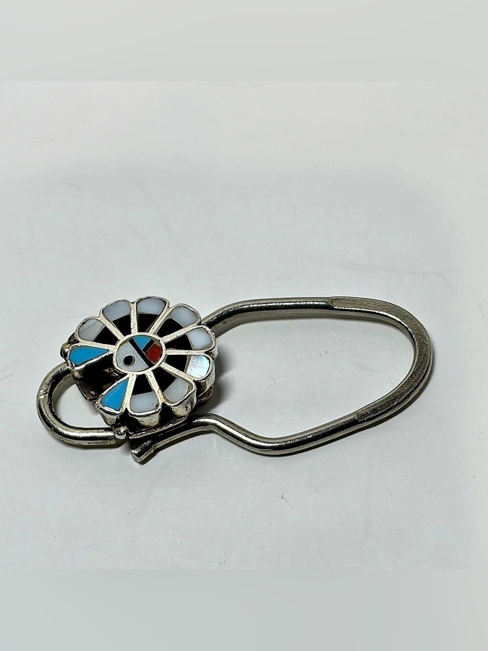 Native American Zuni Inlay Multi-color Zuni Sun God Sterling Silver Key Ring